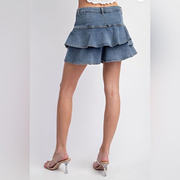 079. RUFFLE DENIM SKIRT WITH HIDDEN SHORTS! - Picture 8 of 14